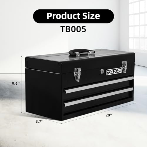 20.3" Metal Tool Box with Drawer, Steel, Lockable, Black K22053
