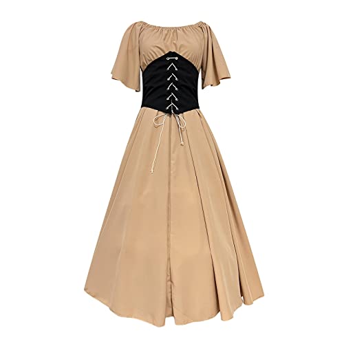 Victorian Off Shoulder Color Block Dress for Women I173388