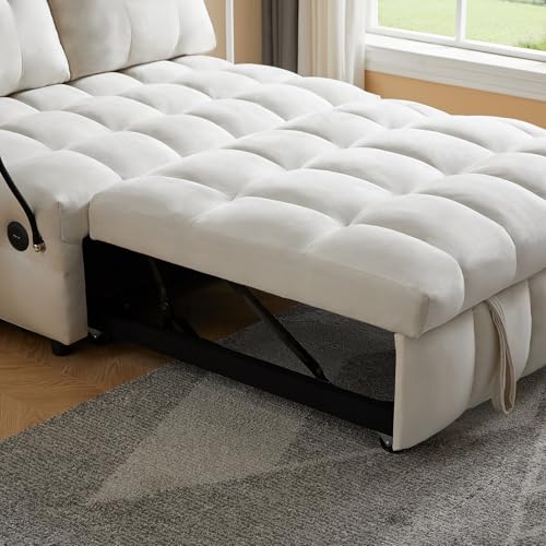 48" Convertible Sleeper Sofa Couch Bed, 3-in-1 Velvet Tufted, Grey N793378