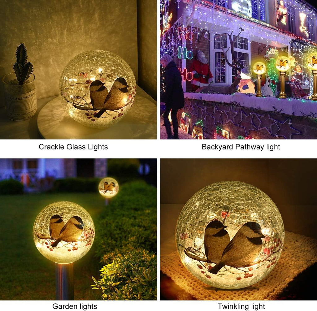 Glass Ball LED Night Lamp with Timer, 2 Birds on a Tree, Battery Powered R11635
