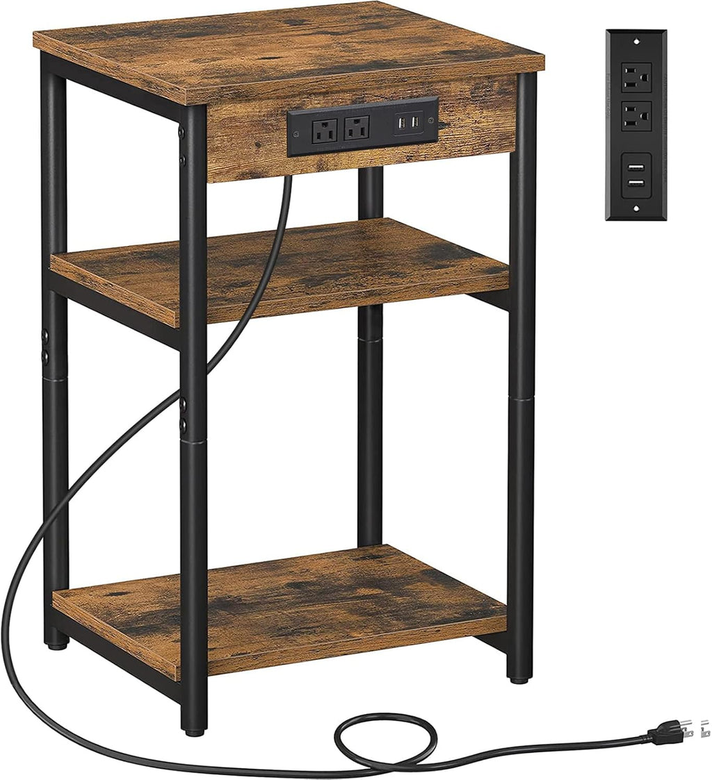 TUTOTAK End Table with Charging Station, 3-Tier Storage Shelf R41158