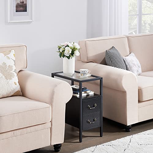 VECELO End Tables Set of 2, 24" Narrow Nightstands with Drawer and Shelf, Brown R852