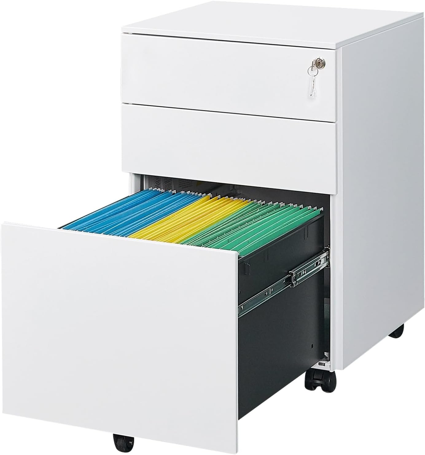 3 Drawer Mobile File Cabinet with Lock, White T53689