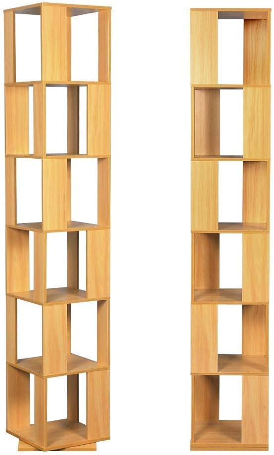 Rotating 6-Tier Wooden Corner Storage Rack Bookcase, Walnut U1265