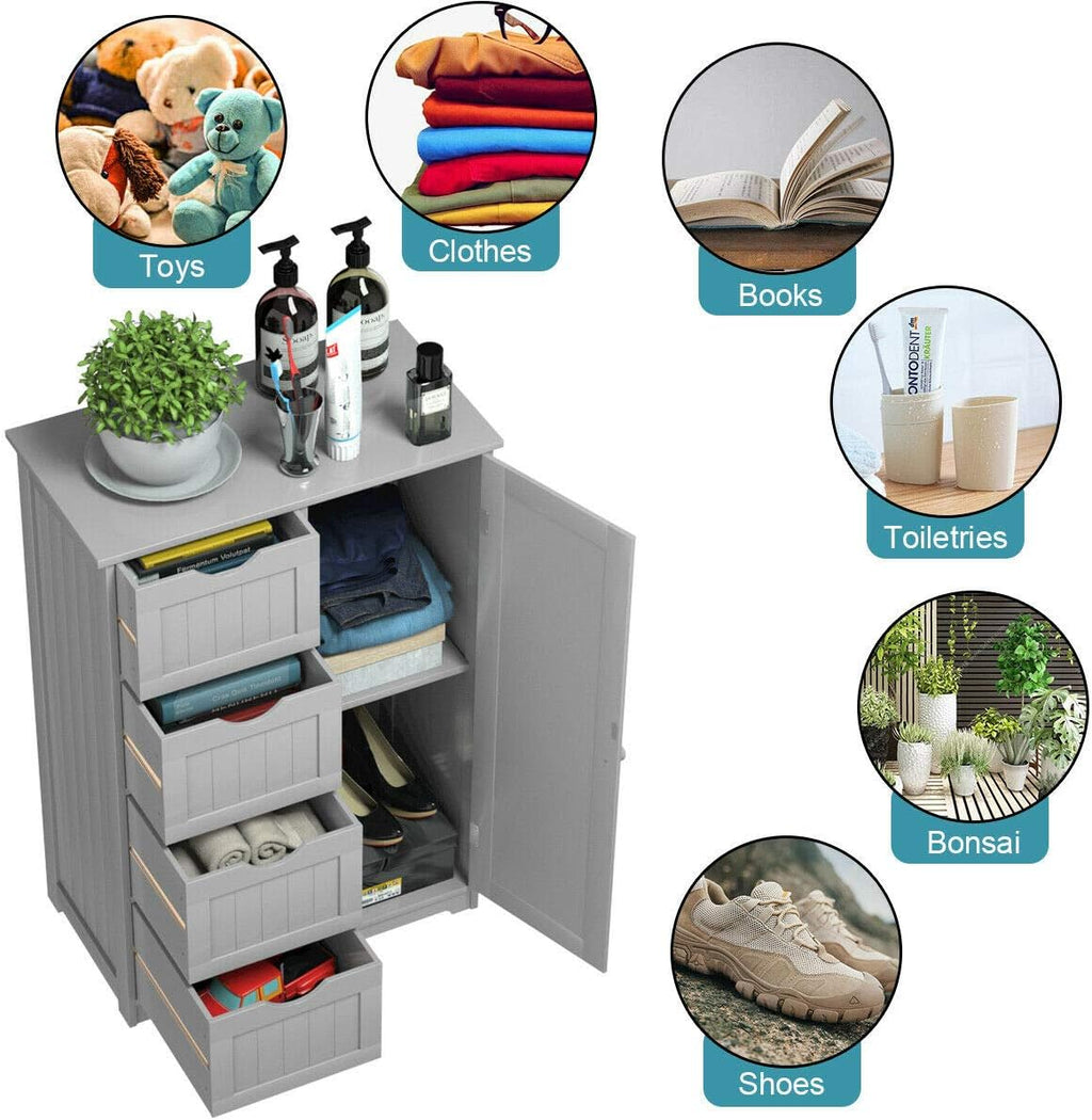 Freestanding Bathroom Floor Cabinet with 4 Drawers Grey U60304