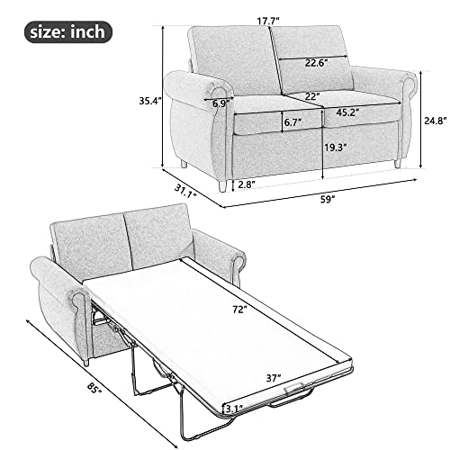 RUNNA Modern Linen Pull Out Sofa Bed with Twin Memory Foam Mattress, Gray F452643