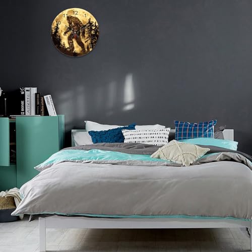 Bigfoot Sasquatch Golden Moon Wall Clock Silent Non-Ticking Wooden 40cm R8352