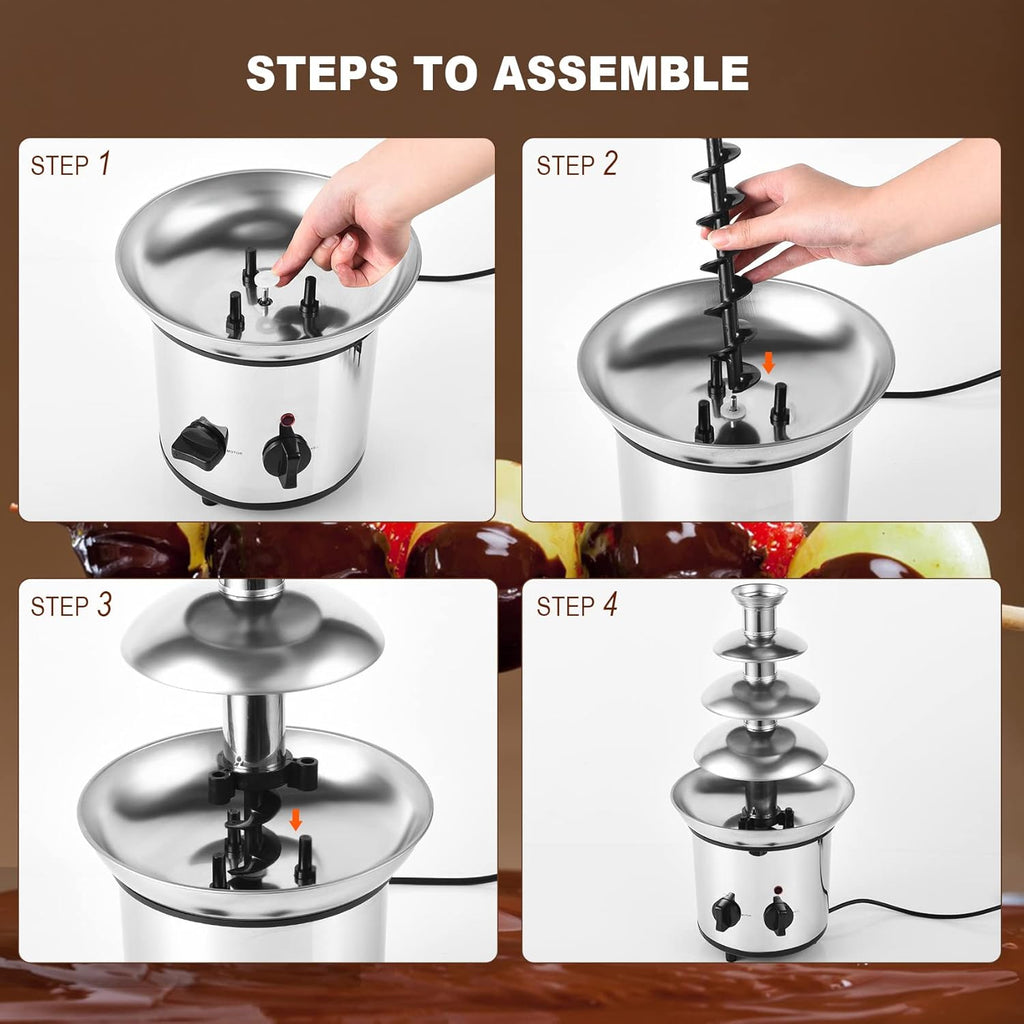 Chocolate Fountain 4-Tier Electric Fondue Machine with Stainless Steel Forks Q361