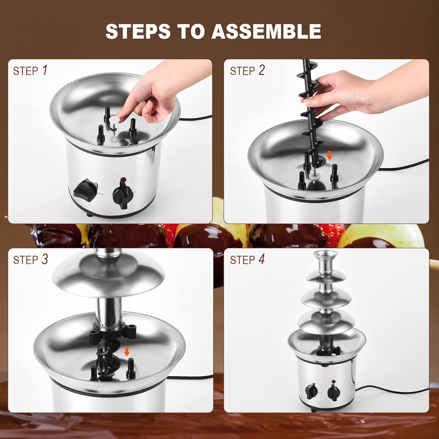 Chocolate Fountain 4-Tier Electric Fondue Machine with Stainless Steel Forks Q361