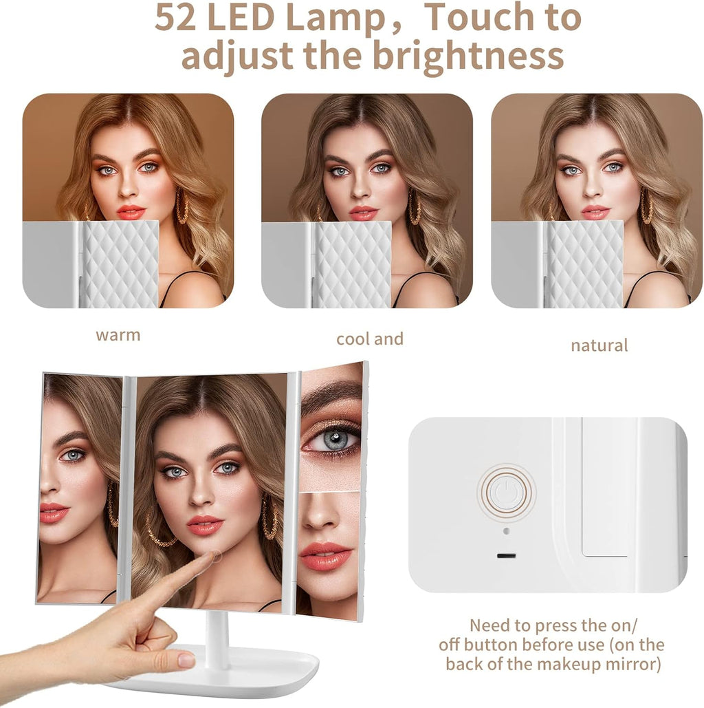 Makeup Vanity Mirror with Lights, 3 Color Modes, 1X 2X 3X Magnification J883