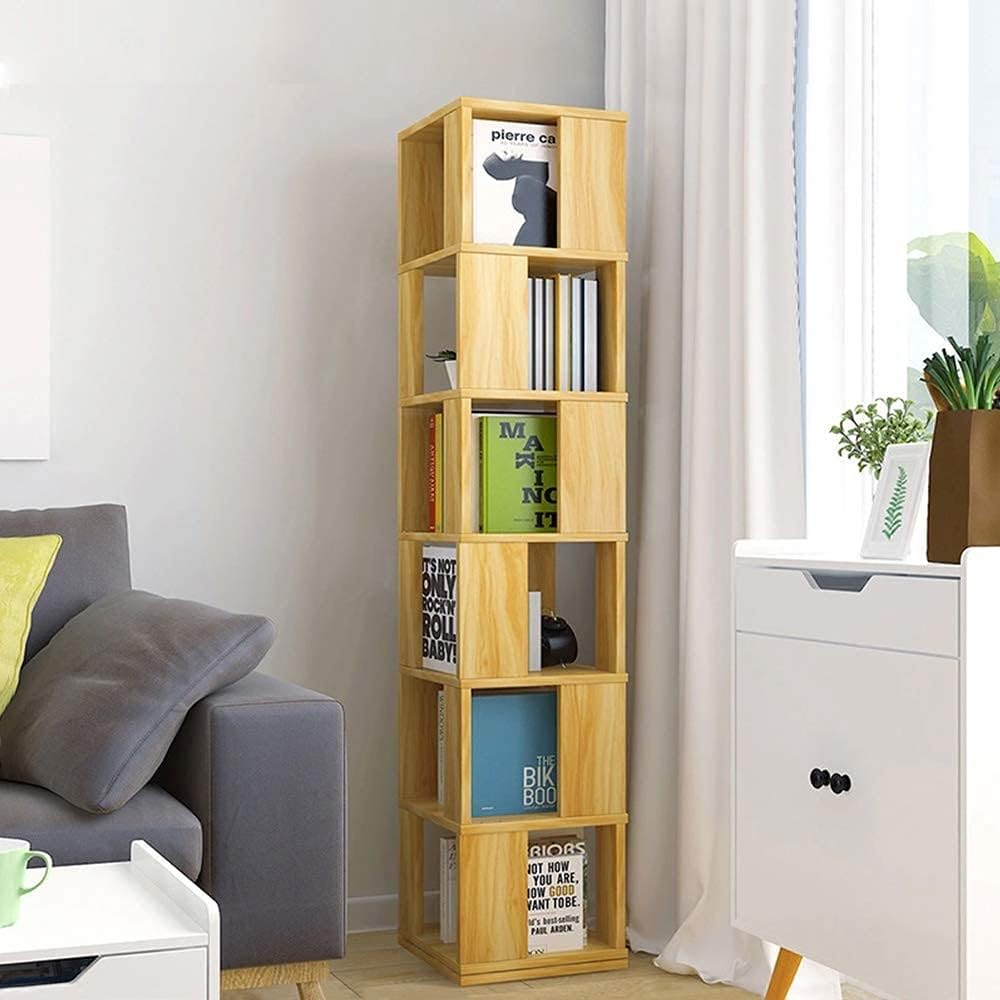 Rotating 6-Tier Wooden Corner Storage Rack Bookcase, Walnut U1265