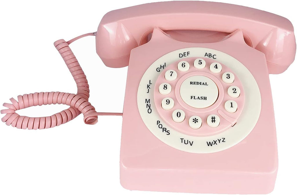 Pink Retro Rotary Landline Telephone for Home Office H451