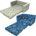 Extra Soft 2 Seats 2 in 1 Flip Open Chair & Sleeper, Cute Dinosaur Print + Comfy Flip-Out Couch Chair/Sleeper Bed for Toddler Boys and Girls (Blue-Balloon)
