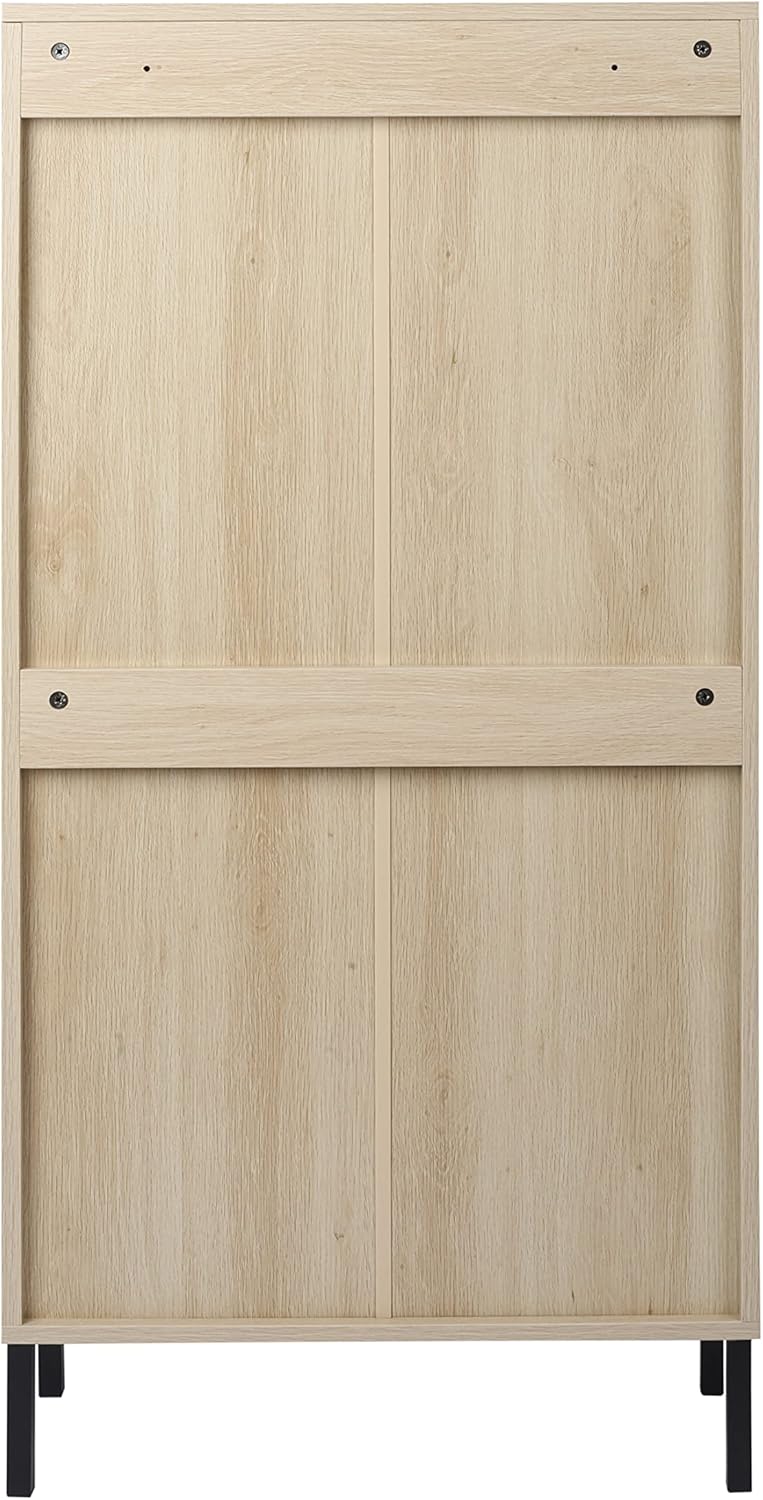 Natural Rattan Freestanding Entryway Storage Cabinet, White+Walnut N399