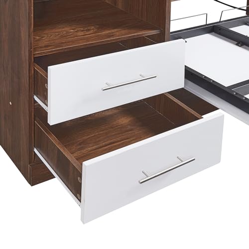 Twin Murphy Bed with Wardrobe and Drawers, Wood Storage Bedframe S1633