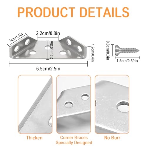 20Pack Furniture Corner Braces Connector with Screws and Screwdriver O297