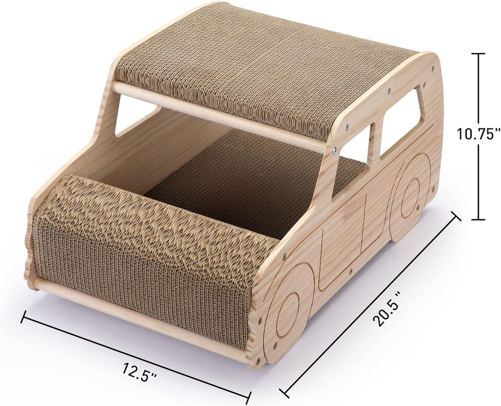 2-in-1 Wood Corrugated Cat Scratcher Car-Shaped Cat House Y208