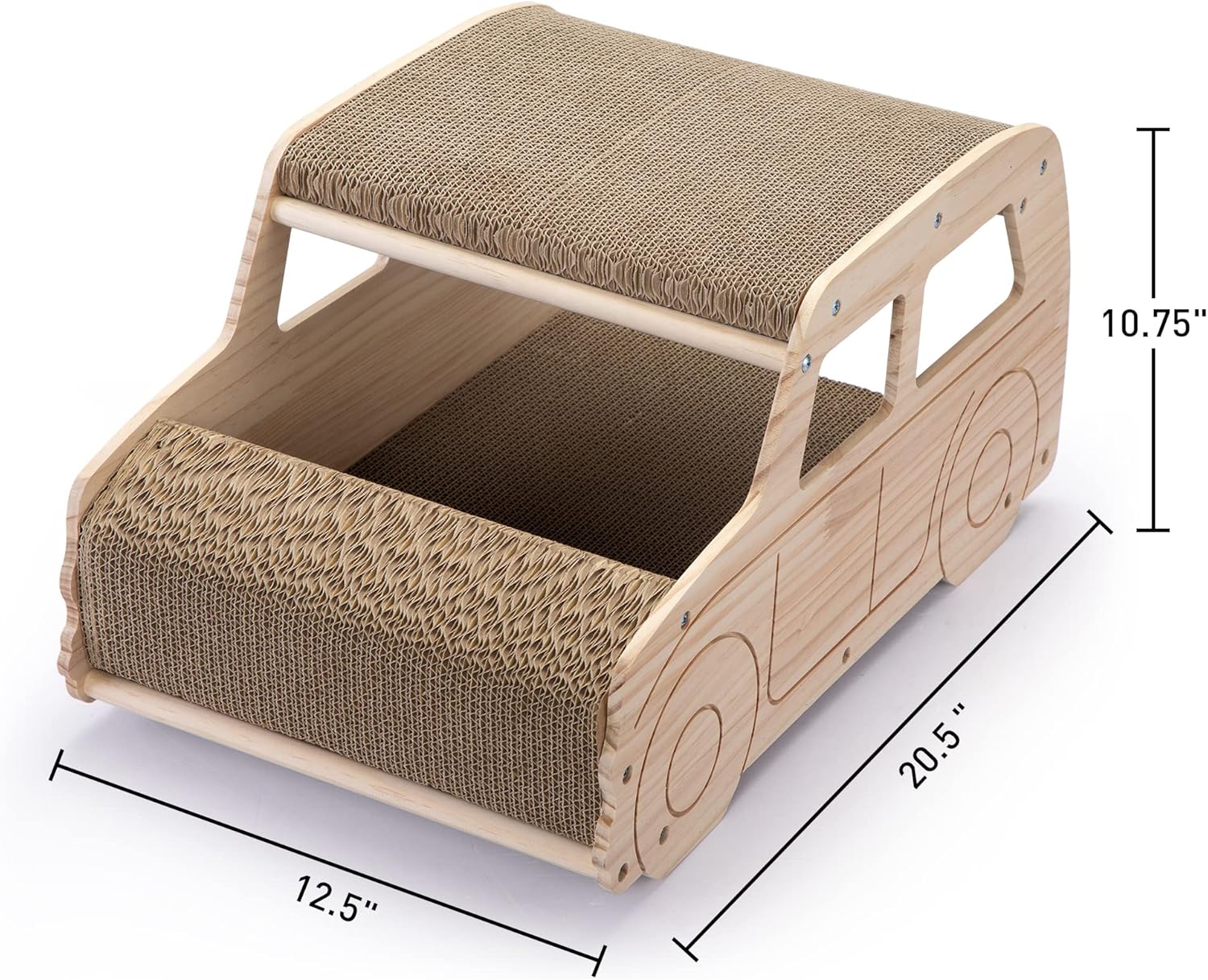2-in-1 Wood Corrugated Cat Scratcher Car-Shaped Cat House Y208