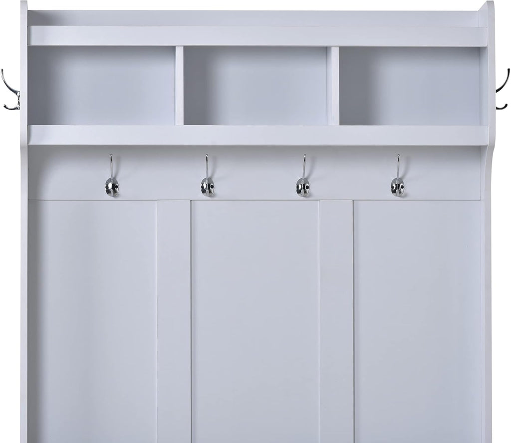 NicBex Hall Tree with Bench and 6 Hooks, White X571