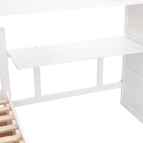 Harper & Bright Designs L-Shape Triple Bunk Bed with Stairs, Desk & Wardrobe, Espresso D9172