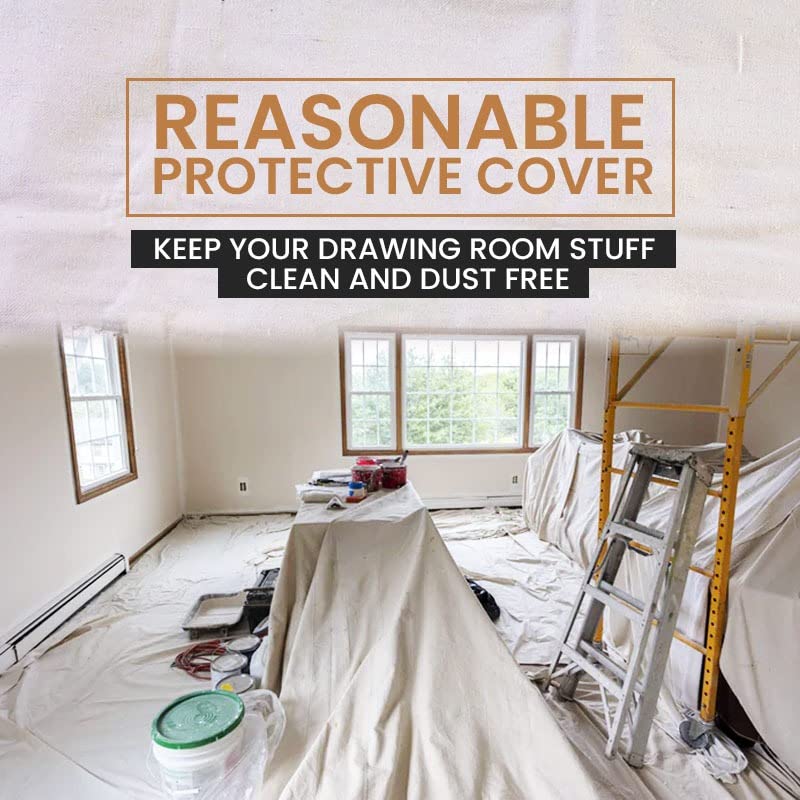 Canvas Drop Cloth for Painting 20 x 20 Feet, Pure Cotton, Double Stitched Edges I122920