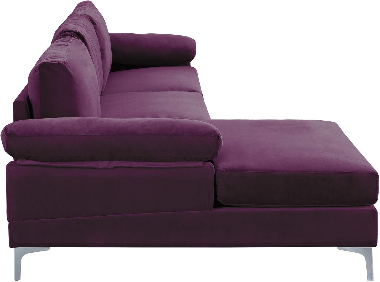 Casa Andrea Milano Modern Velvet L-Shape Sectional Sofa with Chaise Lounge, Purple G208402