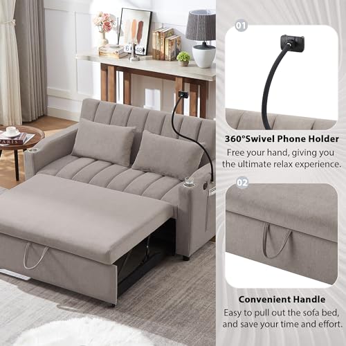 XD Designs 3 in 1 Convertible Sofa Bed Lounger Chair with Pillow, Beige W605211