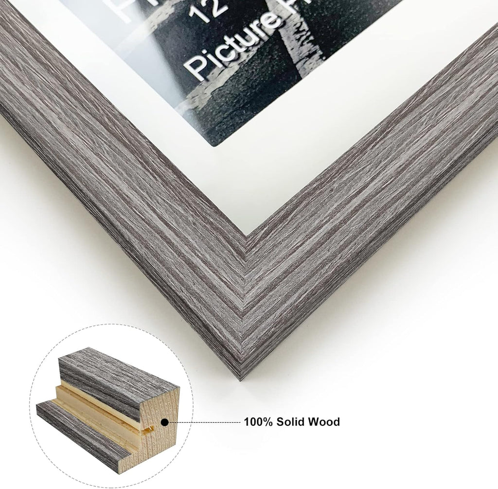 12x16 Rustic Solid Wood Picture Frame for 11x14 with Mat or 12x16 Without Mat, Gray Q341