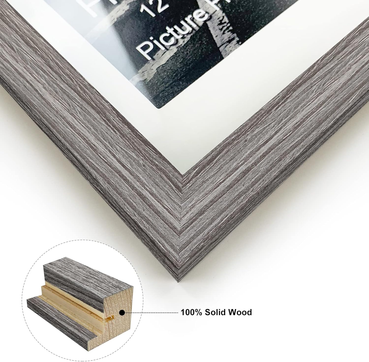 12x16 Rustic Solid Wood Picture Frame for 11x14 with Mat or 12x16 Without Mat, Gray Q341
