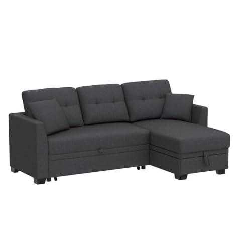 Small Sleeper Sofa Bed with Pull Out Couch and Storage, L Shaped Chaise, 81" Grey Q6546