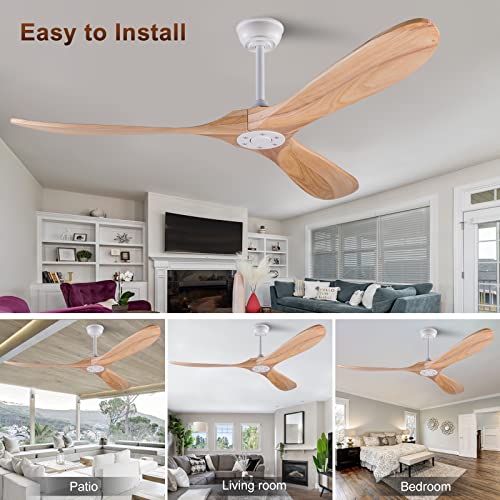 Solid Wood 60 inch Ceiling Fan with Remote Control for Indoor Outdoor G273364