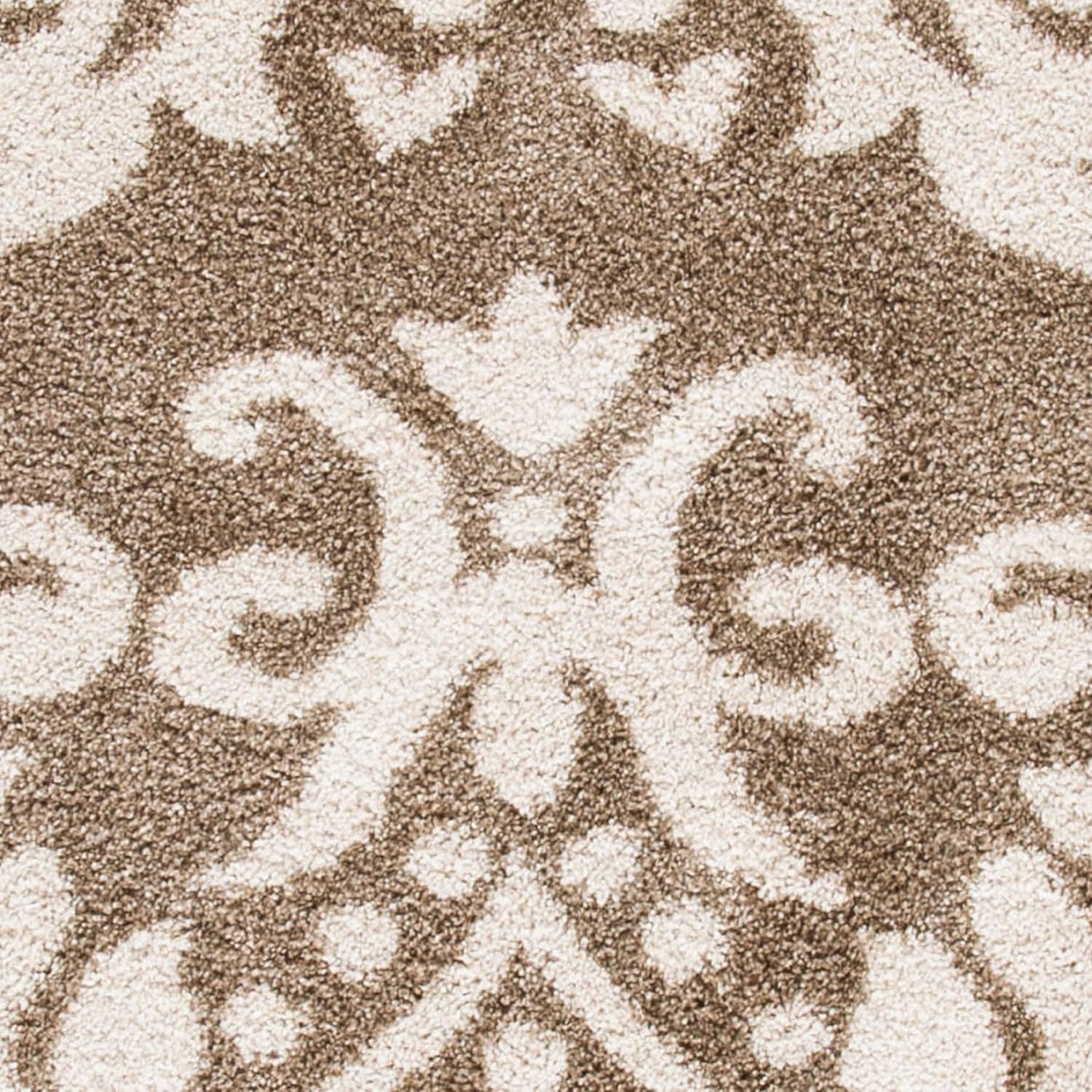 SAFAVIEH Florida Shag Collection Area Rug 6' x 9' Beige & Cream Damask Design O293