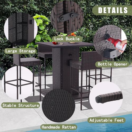 5-Piece Outdoor Wicker Bar Set with Stools (Grey) H9492