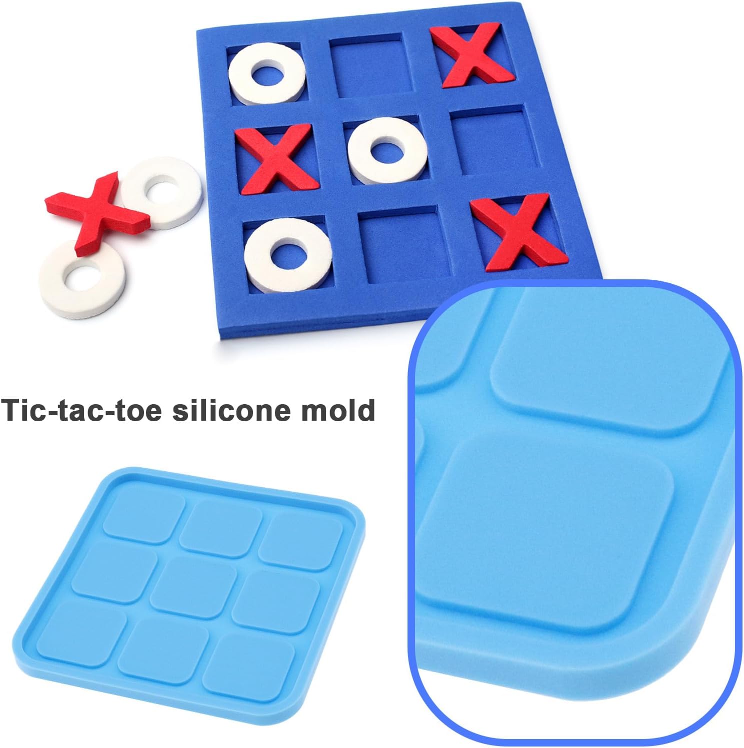 eMagTech 5Pcs Tabletop Board Game Silicone Moulds Tic Tac Toe Resin Casting DIY Blue P758109