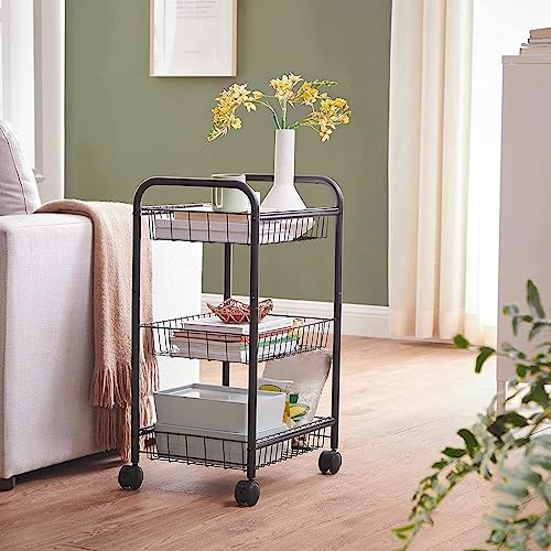 SONGMICS 3-Tier Metal Rolling Utility Cart with Lockable Wheels, Black H714846