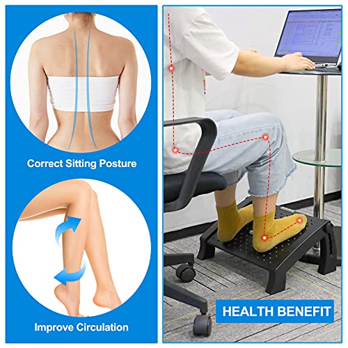 Adjustable Foot Rest for Under Desk, Ergonomic Foot Stool with Massage Rollers R2079