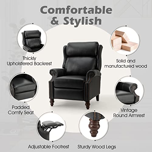 HULALA HOME Genuine Leather Wingback Push Back Recliner Chair with Solid Wood Legs W573313