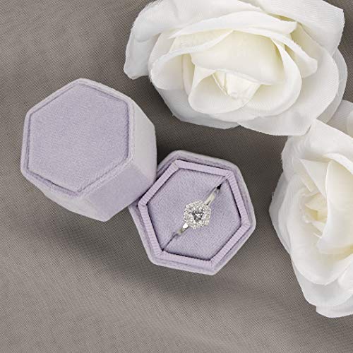 Koyal Wholesale Hexagon Velvet Wedding Ring Box, 1 Slot, Lilac Z195800