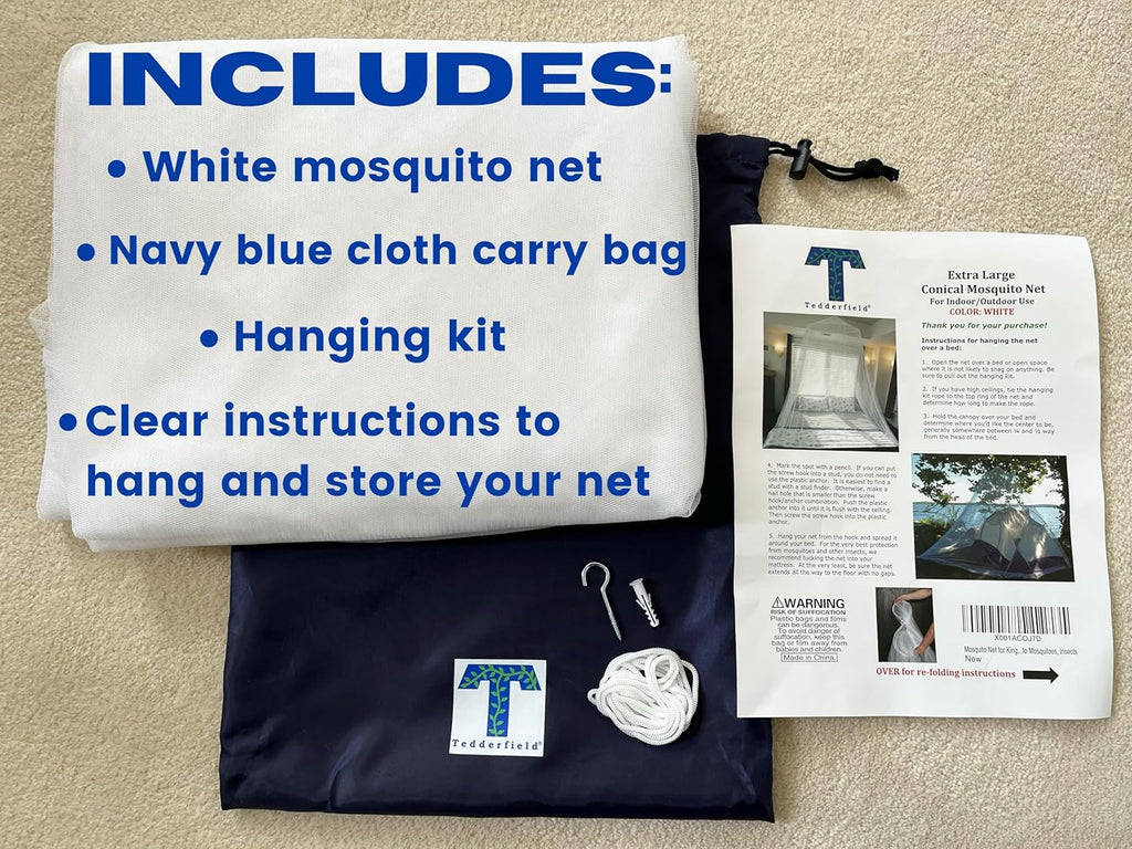 Mosquito Netting for Bed, Extra Large, Single to California King, Indoor Outdoor K684