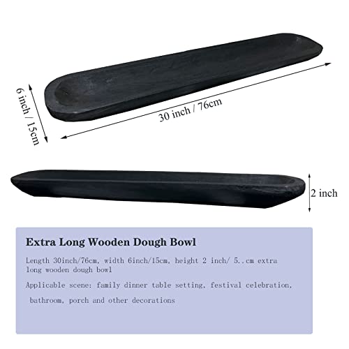 Wooden Dough Bowl Decorative Rustic Bread Tray, Hand Carved Table Centerpiece, Black X28215