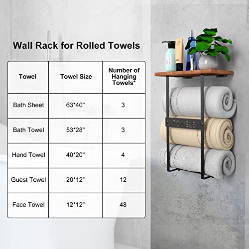 Wall Mounted Towel Rack with Wooden Shelf for Bathroom S1091