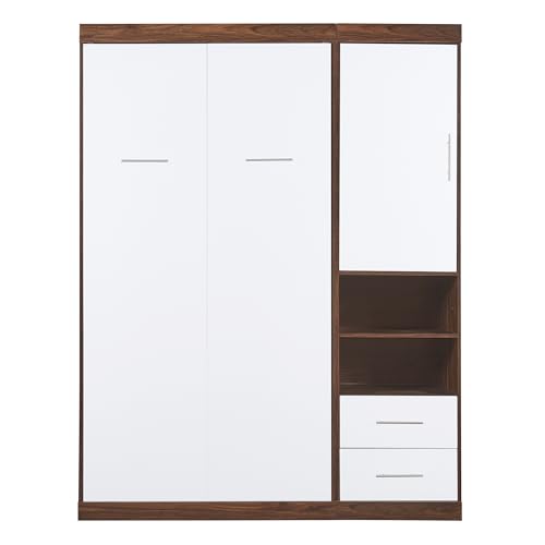 Murphy Bed with Cabinet, Foldable Wood Wall Bed for Guest Room, White T30875