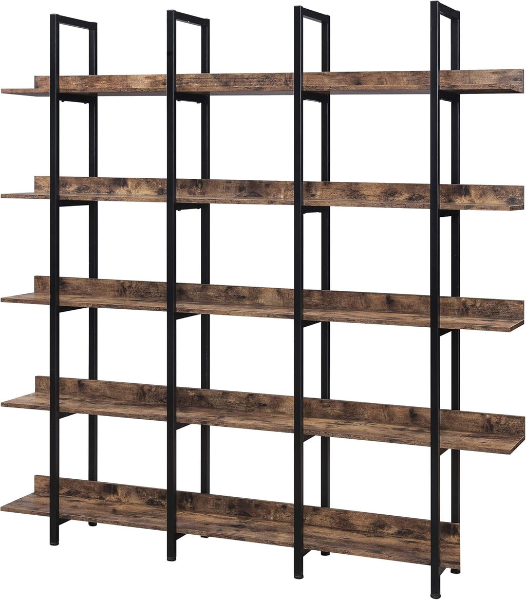 5 Tier Bookcase with Metal Frame, Vintage Industrial Style M7129