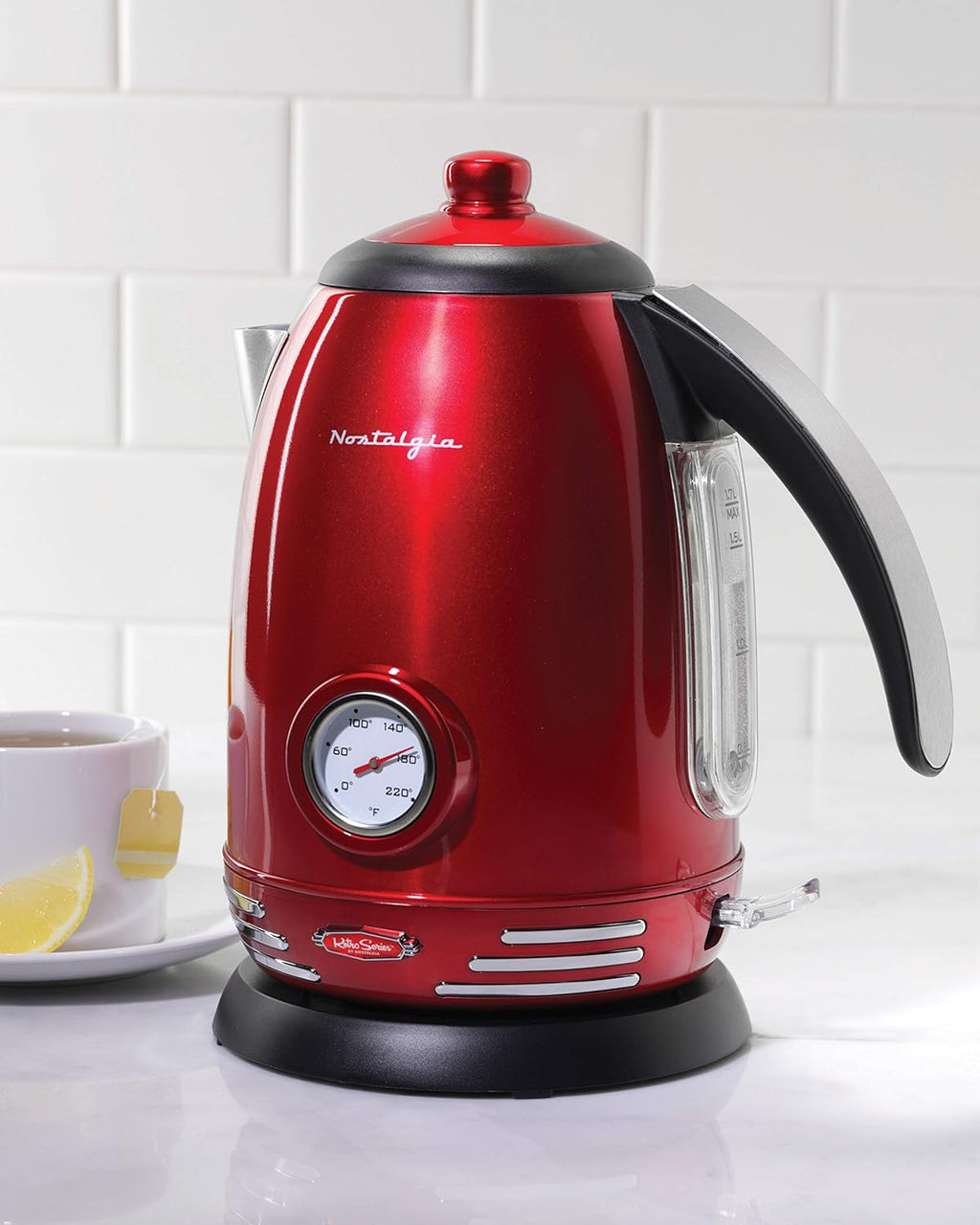 Nostalgia Retro Compact Microwave Oven 0.7 Cu. Ft. 700-Watts and Stainless Steel Electric Tea Kettle 1.7 Liters C465
