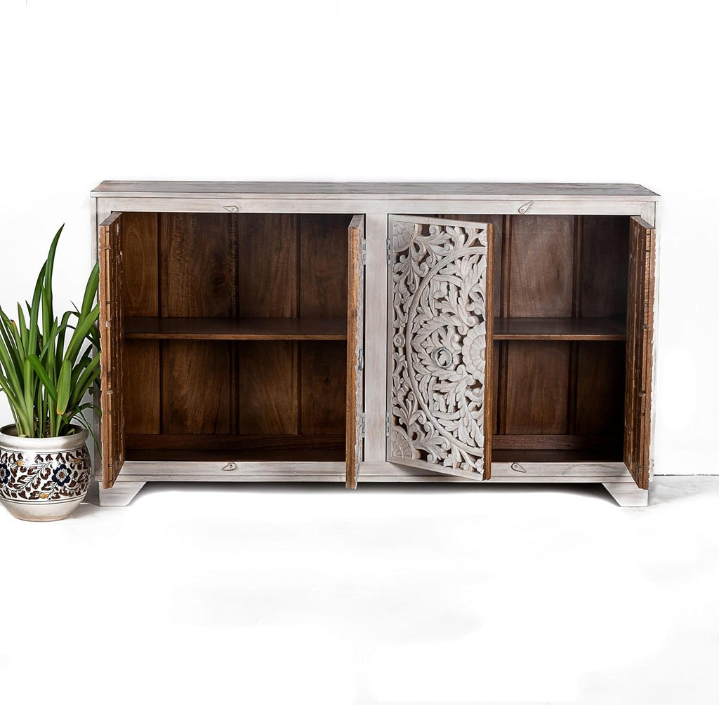 Hand Carved White Sideboard Cabinet W3167