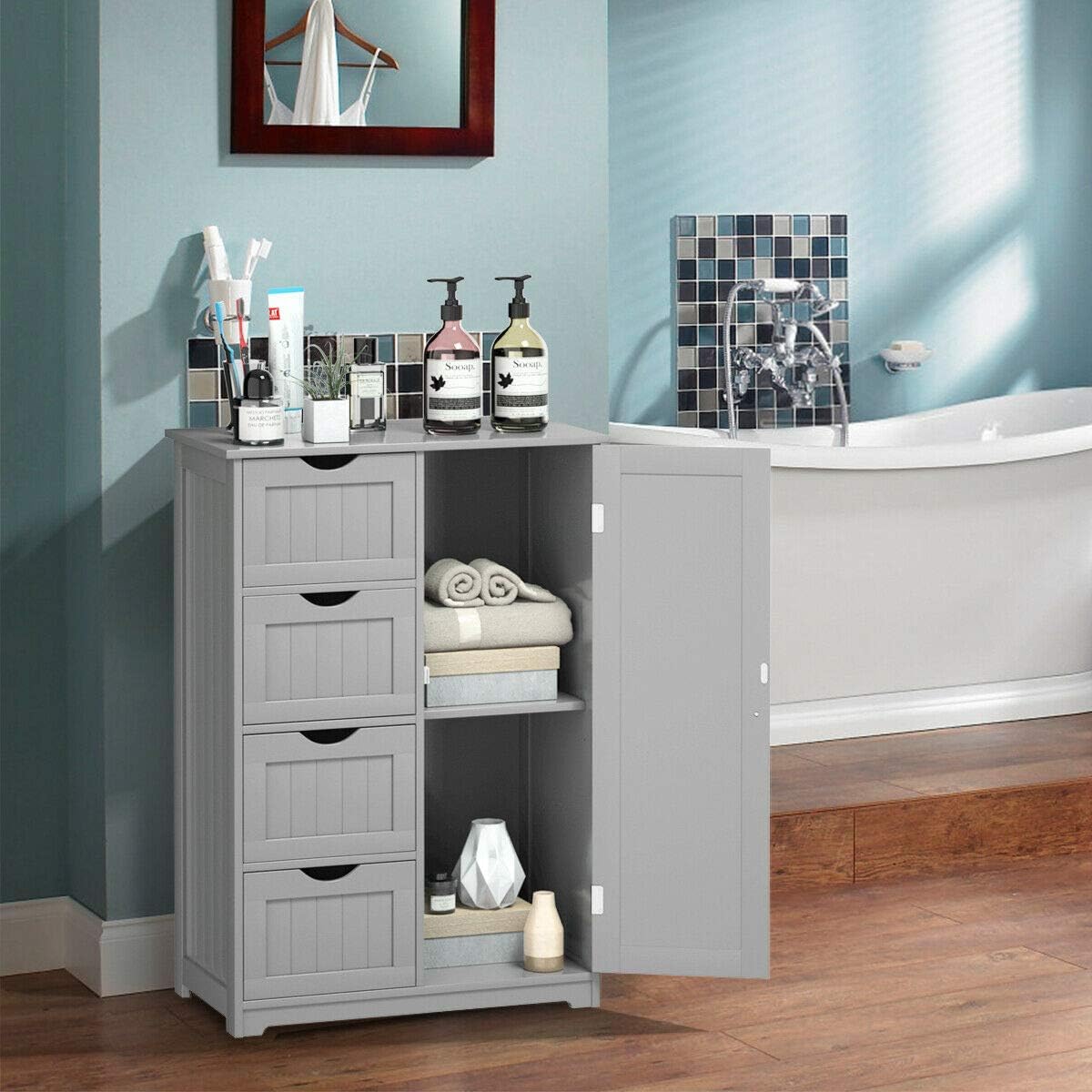 Freestanding Bathroom Floor Cabinet with 4 Drawers Grey U60304