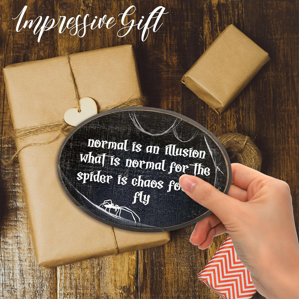 Gothic Quotes Wooden Wall Art - Normal Is An Illusion - Vintage Oval Wood Plaque with Hook Z846