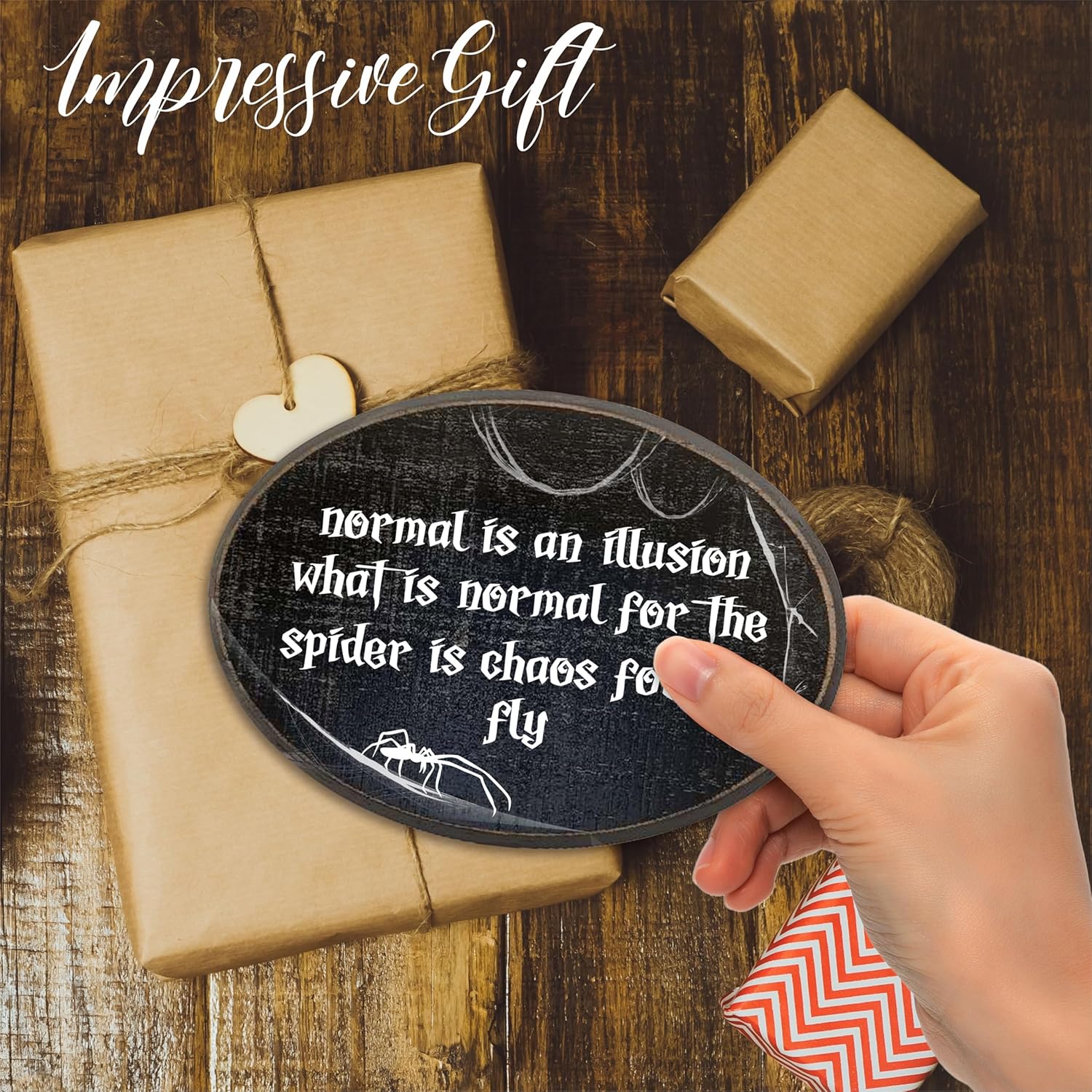 Gothic Quotes Wooden Wall Art - Normal Is An Illusion - Vintage Oval Wood Plaque with Hook Z846