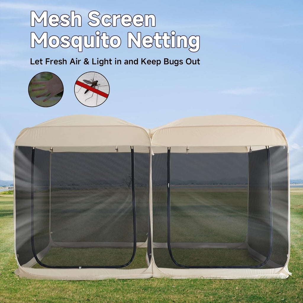 Alvantor Screen House Room 2 in 1 Pop Up Gazebo with Mesh Mosquito Netting, 12' x 7.5', Beige S93613