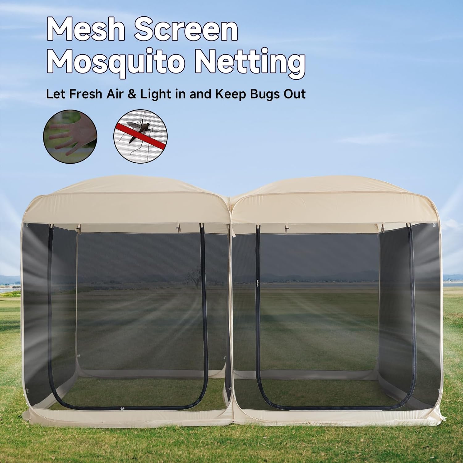 Alvantor Screen House Room 2 in 1 Pop Up Gazebo with Mesh Mosquito Netting, 12' x 7.5', Beige S93613